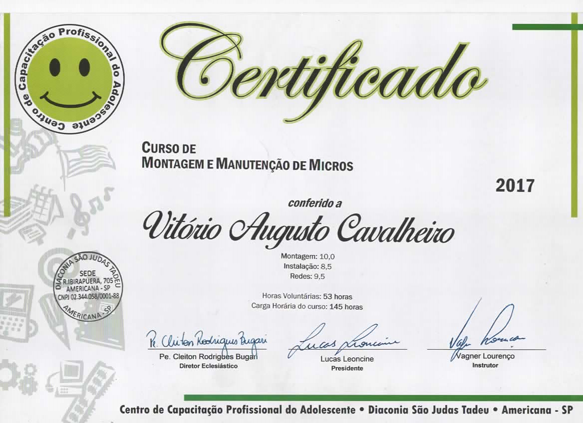 Certificado de Montagem e Manutenção de Micros